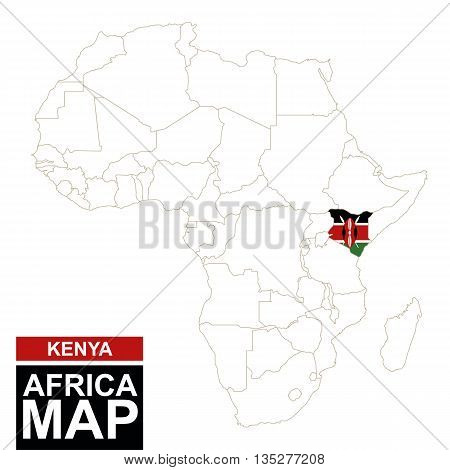 Africa Contoured Map With Highlighted Kenya.