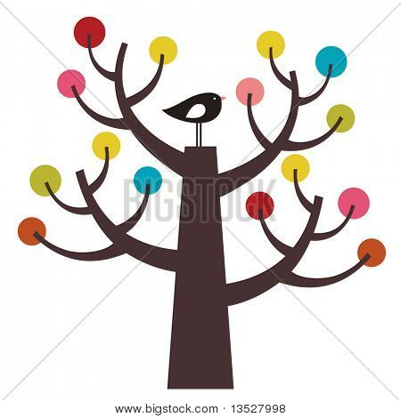 oiseau et arbre vectoriel