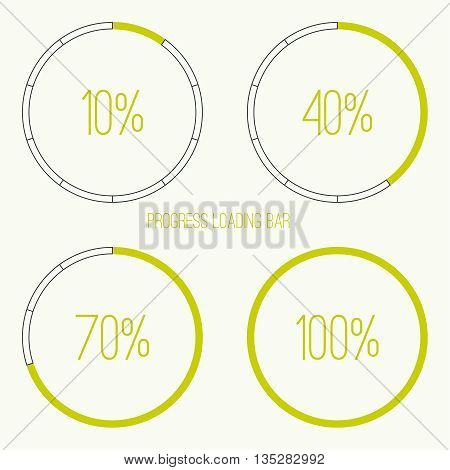 Set of vector downloaders. progress bar and loading icon. ui preloader web elements. Percent loading segments. Vector loading percentage. Round  circular loader bar