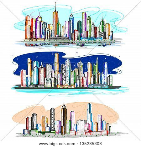 Vector design of skyscraper building tower in abstract style
