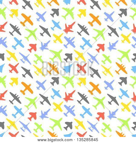 Transport and navy airplanes and jets color seamless background