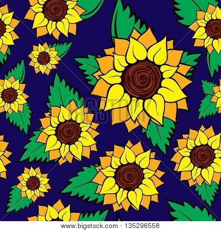 Sunflower seamless blue background pattern vector. Summer pattern