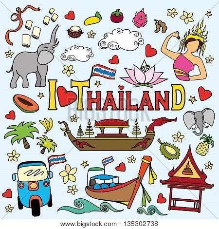 I love Thailand . Set Thai color vector icons and symbols , vector illustration