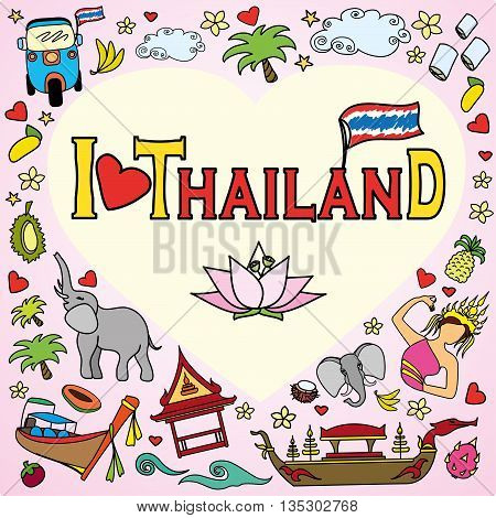 I love Thailand . Set Thai color vector icons and symbols , vector illustration