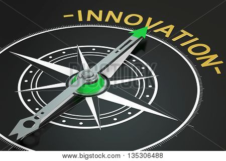Innovation compass concept 3D rendering on black background