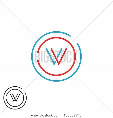 Initials Vv Combination Monogram Logo V Letter, Thin Lines Red And Blue Circle Frame, Mockup Decorat