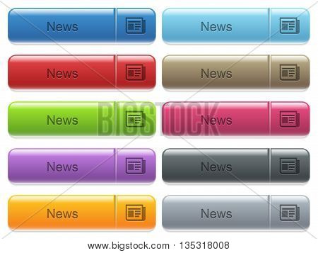 Set of news glossy color captioned menu buttons with engraved icons