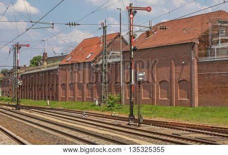 Railroad tracks and signals in Lingen Germany