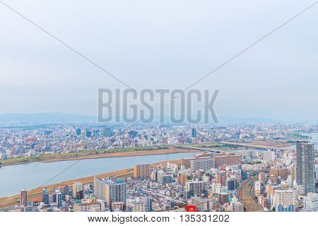 OSAKA, JAPAN - November  30, 2015 : Osaka city view from Umeda sky building, Osaka. View from the top.