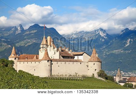 Famous castle Chateau d'Aigle in canton Vaud, Switzerland