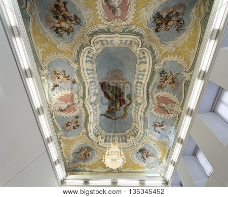 OEIRAS, PORTUGAL - November 4, 2015: The magnificent ceiling of the Great Hall of the Palace of Oeiras, on November 4, 2015 in Oeiras, Portugal
