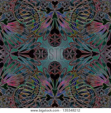 dark orienta symmetric  floral pattern on spotted background