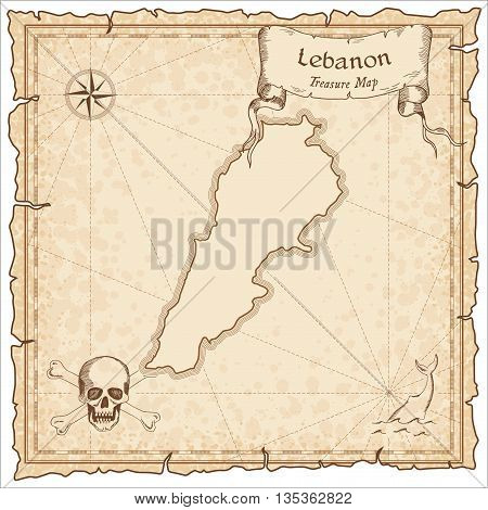 Lebanon Old Pirate Map. Sepia Engraved Template Of Treasure Map. Stylized Pirate Map On Vintage Pape