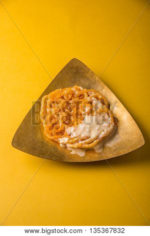 jalebi or imarati with rabdi made from condensing milk, famous dessert sweet from India