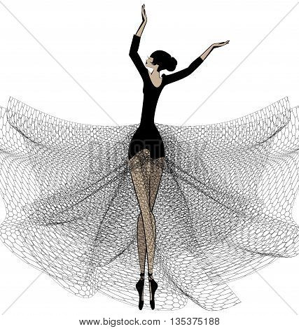white background and dancing black ballet girl