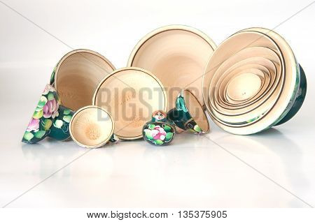 Family of Russian nested dolls half open