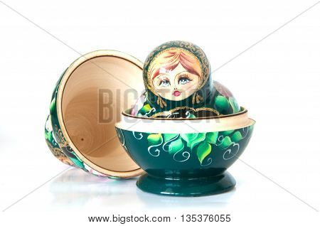 Matrushkas typical russian doll on white background