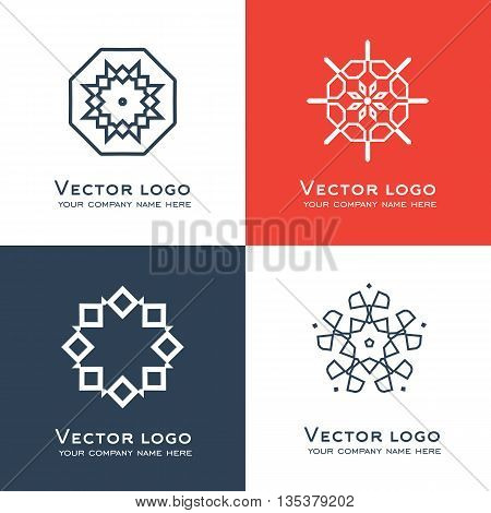 Set of vector abstract geometric logo. Celtic arabic style. Sacred geometry icon. Brand identity