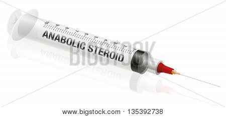 ANABOLIC STEROID syringe - realistic, three-dimensional vector illustration on white background.