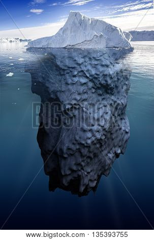 iceberg with underwater view taken in greenland 3d illustration