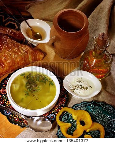 made of cooked dough with meat stuffing dumplings Azerbaijan
