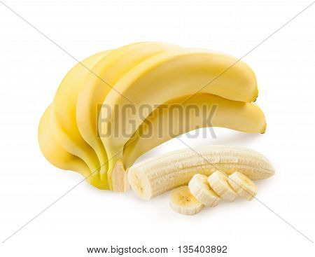 Banana. Ripe bananas isolated on a white background. Freshly sliced banana.