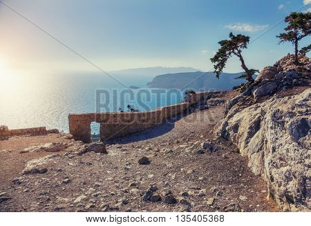 Photo of ruins of Monolithos castle on Rhodes island in Greece