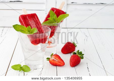 Homemade strawberry mint - ice pops - popsicles - paletas