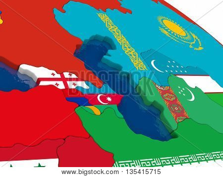 Caucasus Region On 3D Map With Flags