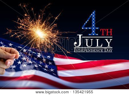 Sparkler With American Flag - 4th Of July
