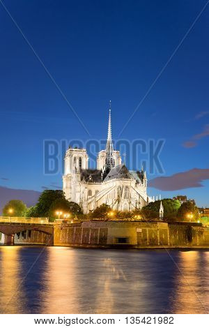 Paris France skyline - Cathedral of Notre Dame de Paris at sunset. Paris France. Paris is the capital city of France