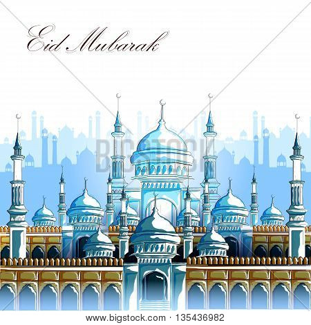 vector illustration of Eid Mubarak Blessing for Eid background with Islamic mosque