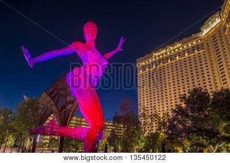 LAS VEGAS - JUNE 14 : The Bliss Dance Sculpture display at the T-Mobile park in Las Vegas on June 14 2016. The 40-foot-tall sculpture of a dancing woman created by artist Marco Cochrane.