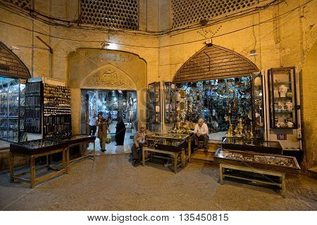 SHIRAZ - APRIL 14: Unknown people in Market (Vakil Bazaar) in Shiraz Iran on April 14 2015. Vakil Bazaar is the most important tourist attraction in Shiraz Iran.