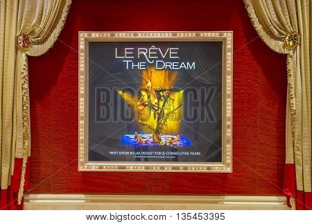 LAS VEGAS - MAY 21 : The Le Reve at the Wynn hotel in Las Vegas on May 21 2016. Le Reve is a stage production It is set in an aquatic stage with a one million-gallon water capacity