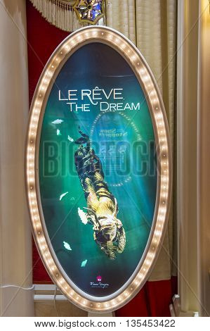 LAS VEGAS - MAY 21 : The Le Reve at the Wynn hotel in Las Vegas on May 21 2016. Le Reve is a stage production It is set in an aquatic stage with a one million-gallon water capacity