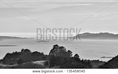 The Golden Gate Bridge of San Francisco from Berkeley Hills
Aerial view of the Golden Gate Bridge from Grizzly Peak in Berkeley.