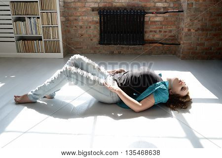 sexy woman on the floor in provocative pose