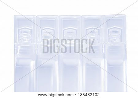 Modern plastic BFS (Blow Fill Seal) ampules pack. Isolated on white with clipping path.