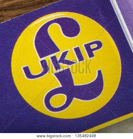 LONDON UK - JUNE 13TH 2016: A close-up of the symbol of the UK Independence Party on a leaflet taken in London on 13th June 2016.