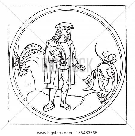 Valet Bell, or flower, vintage engraved illustration. Magasin Pittoresque 1836.