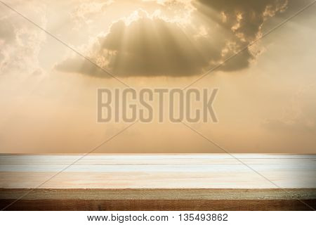 empty wooden table for product display with sunlight nackground