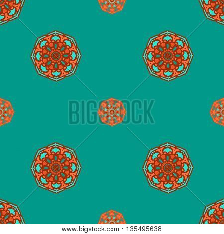 Green and orange abstract background. Mandala-like shapes.