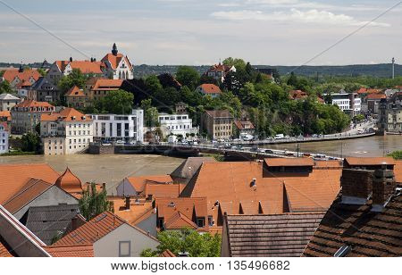 MEISSEN, GERMANY - JUNE 5, 2013: View of the River Elbe, flooded during the flood