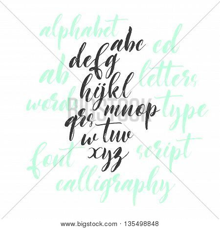 Collection of hand drawn brush letters. Ink illustration. Isolated on white background. Hand drawn lettering elements. Modern brush calligraphy script.
