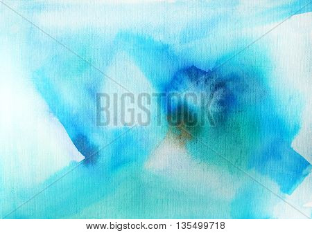 Abstract blue sky watercolor background. Ink illustration. Watercolor ombre. Hand drawn watercolor imitation of sky or water. Backdrop for your design.