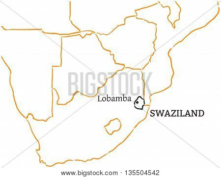Swaziland country with its capital Lobamba in Africa hand-drawn sketch map isolated on white