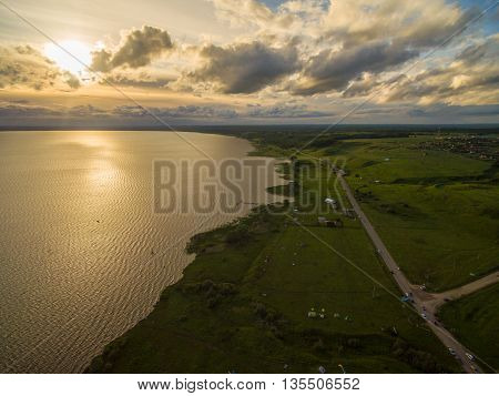 Beautiful Lake At Sunset - Aerial View