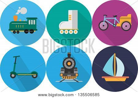 Transportation Icons | Set of great flat icons with style long shadow icon and use for transportation, public transit, car and much more.