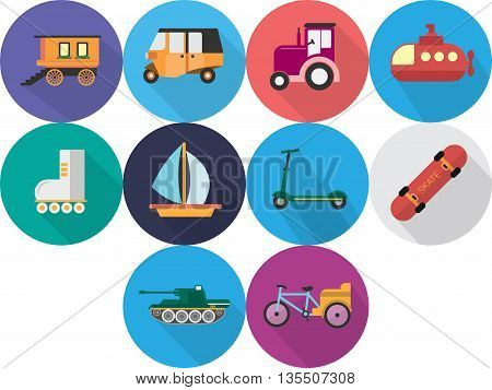 Transportation Icons | Set of great flat icons with style long shadow icon and use for transportation, public transit, car and much more.